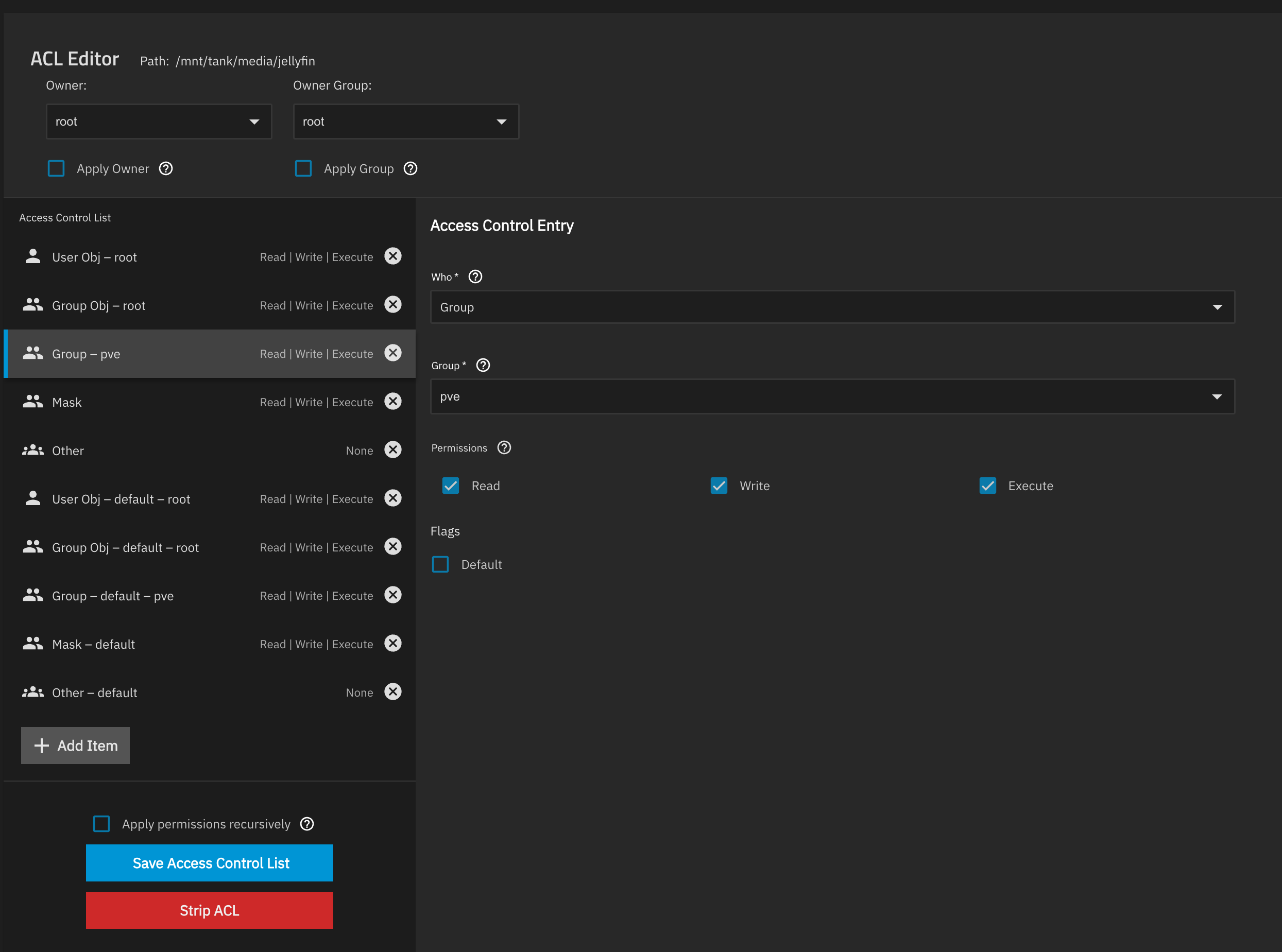pve group permissions without default flag