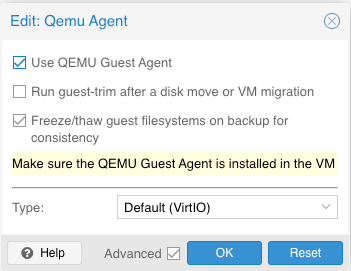 enable qemu guest agent