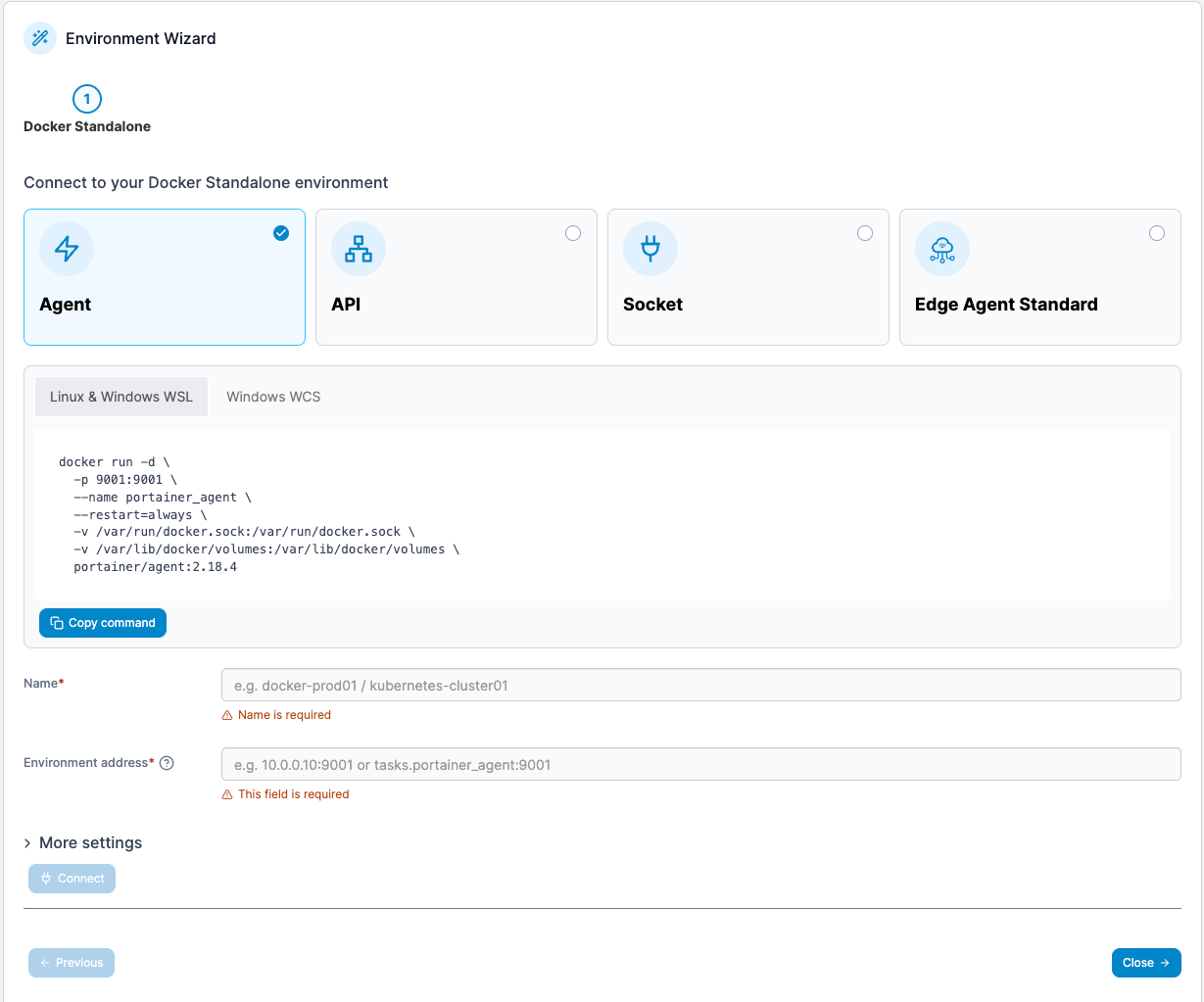 portainer add new environment