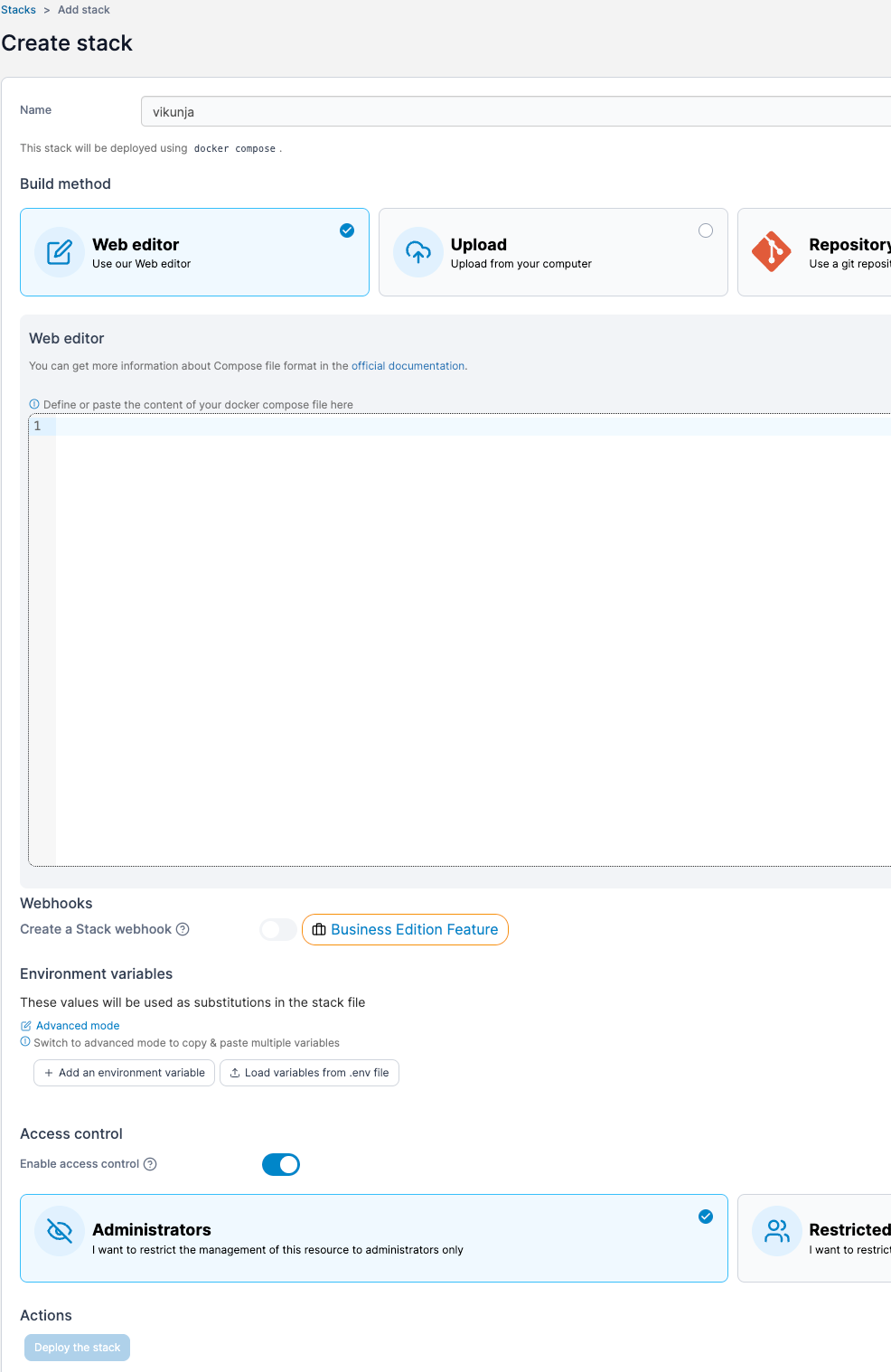 portainer docker compose ui